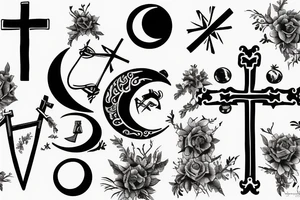 Cross behind a moon tattoo idea