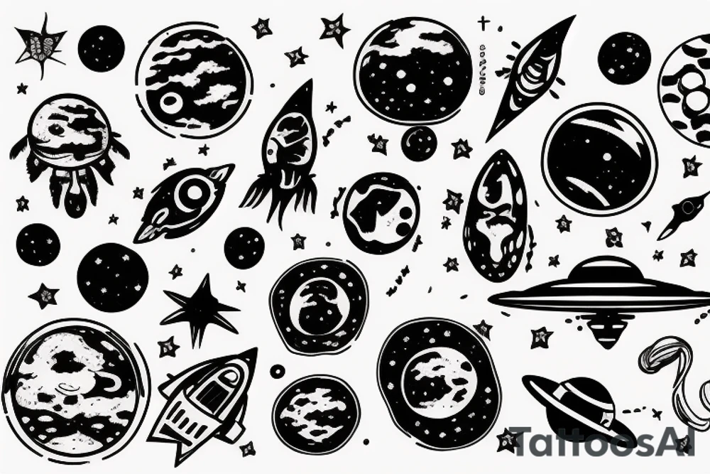 UFO in space tattoo idea
