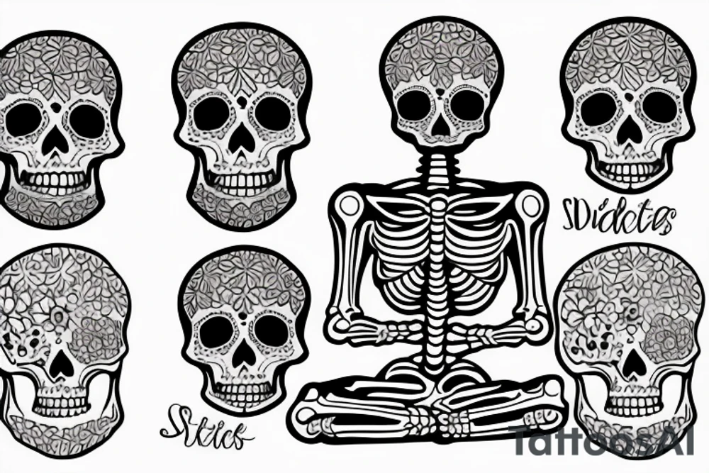 simple skeleton meditating tattoo idea