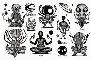 simple alien meditating tattoo idea