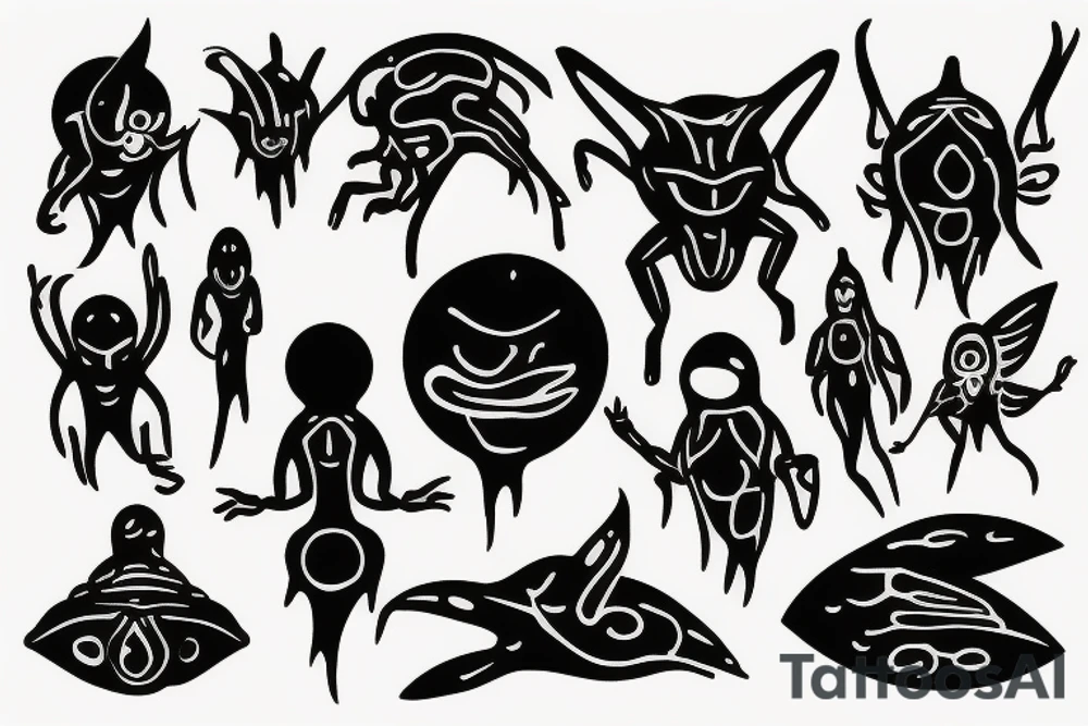 simple alien meditating tattoo idea