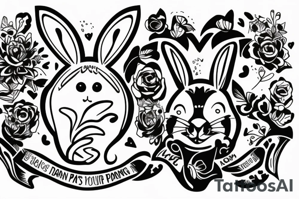 A design that represents the love for a man’s parents, his favorite rabbit, and his two dogs. tattoo idea