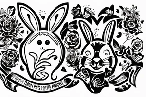 A design that represents the love for a man’s parents, his favorite rabbit, and his two dogs. tattoo idea