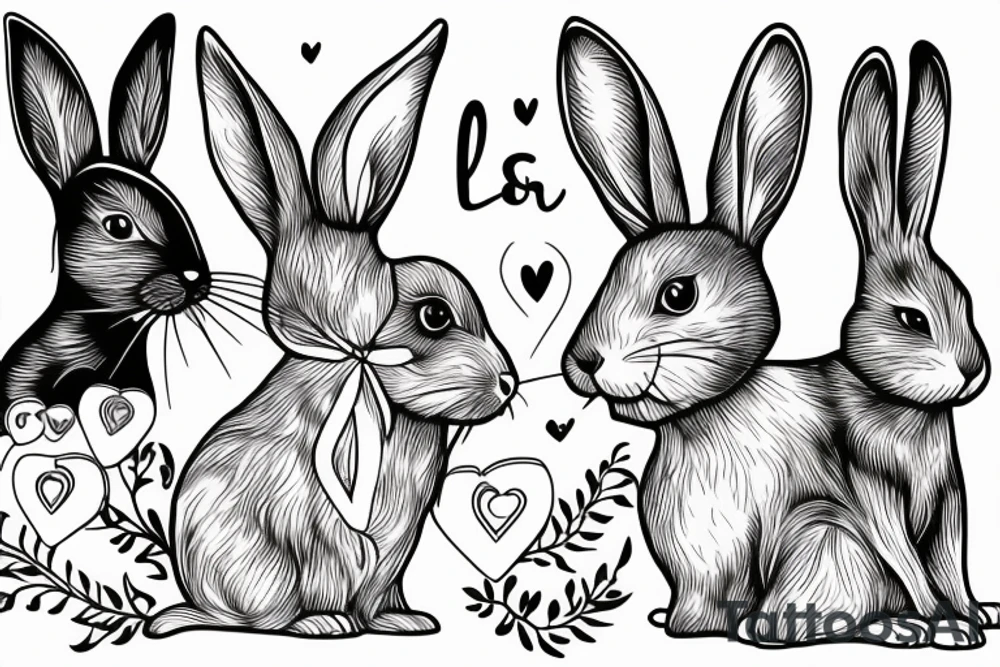 A design that represents the love for a man’s parents, his favorite rabbit, and his two dogs. tattoo idea
