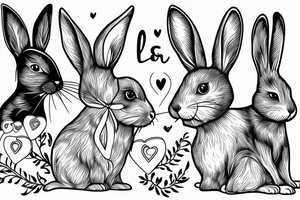 A design that represents the love for a man’s parents, his favorite rabbit, and his two dogs. tattoo idea