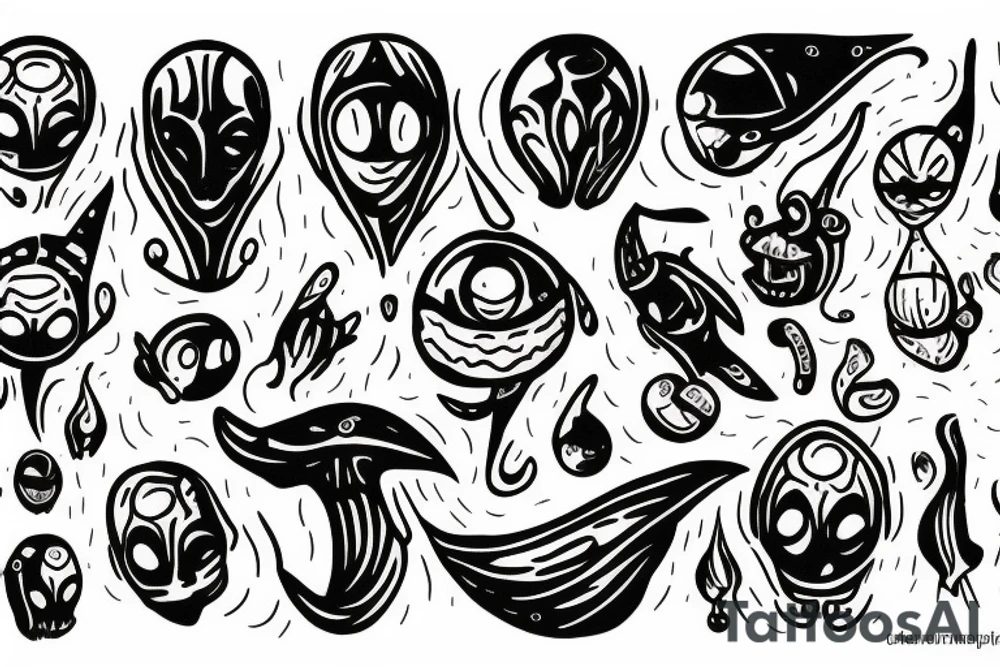 simple alien meditating tattoo idea