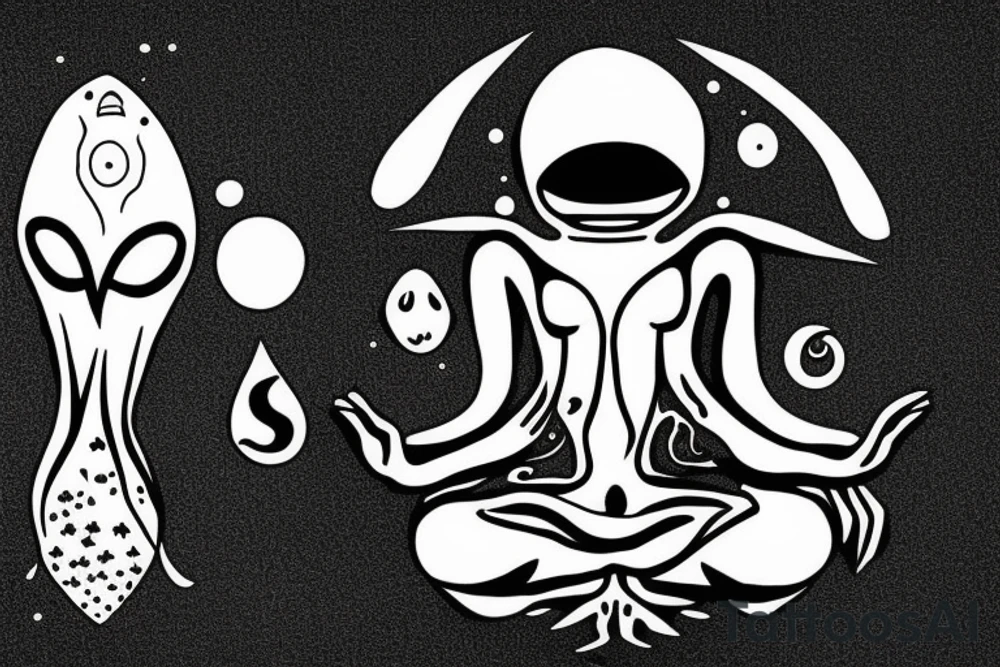 simple alien meditating tattoo idea