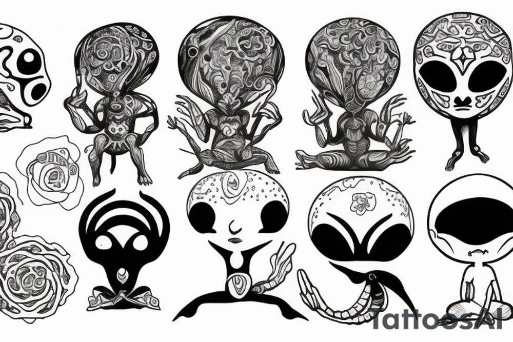 simple alien meditating tattoo idea