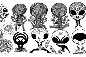simple alien meditating tattoo idea