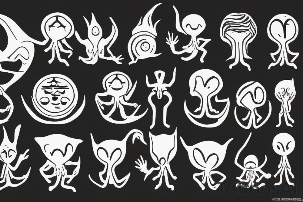 simple alien meditating tattoo idea