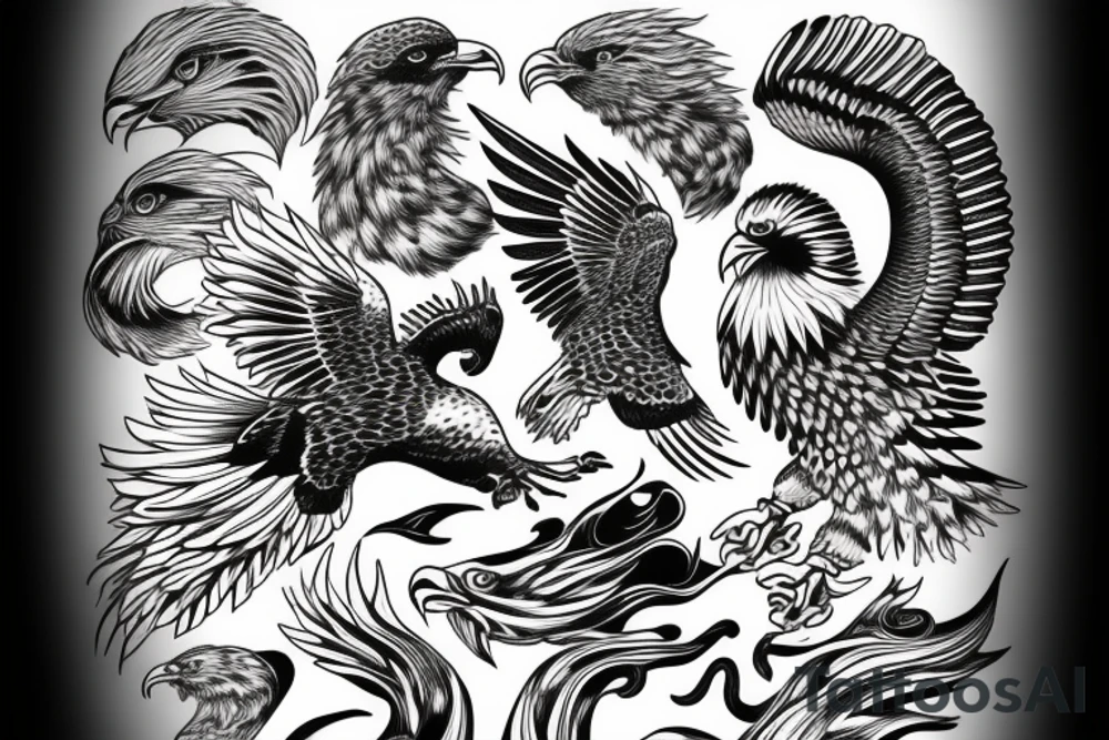ocean waves with eagle tattoo idea