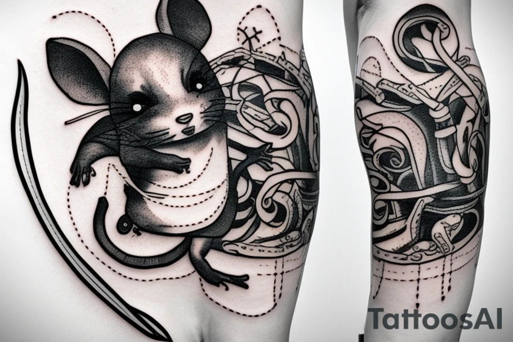 Blind mouse hanging off of sword tattoo idea