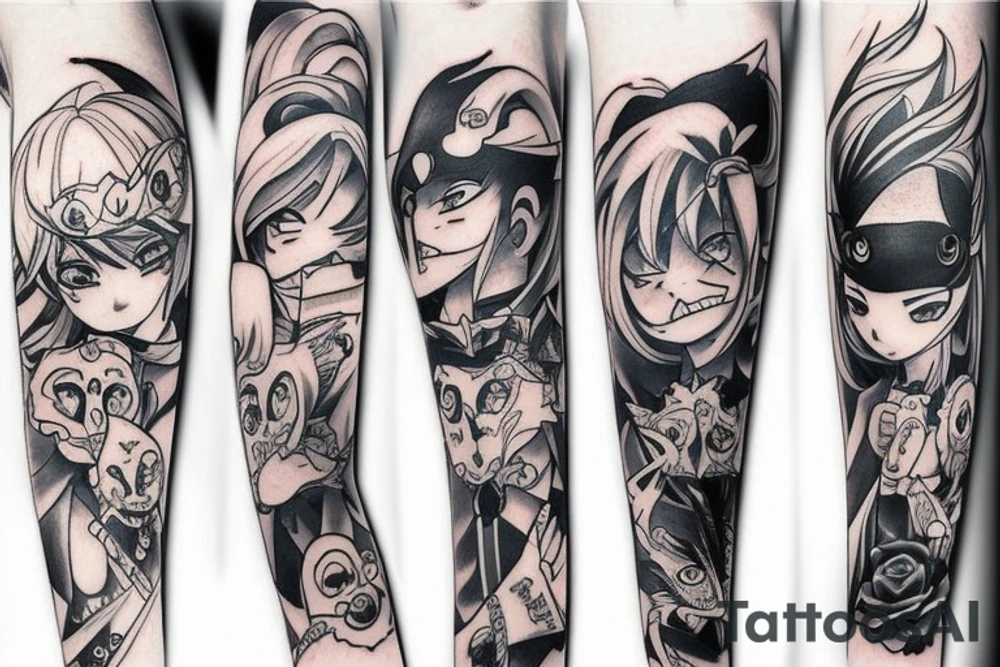 Anime tattoos depicting good and necessary evil tattoo idea
