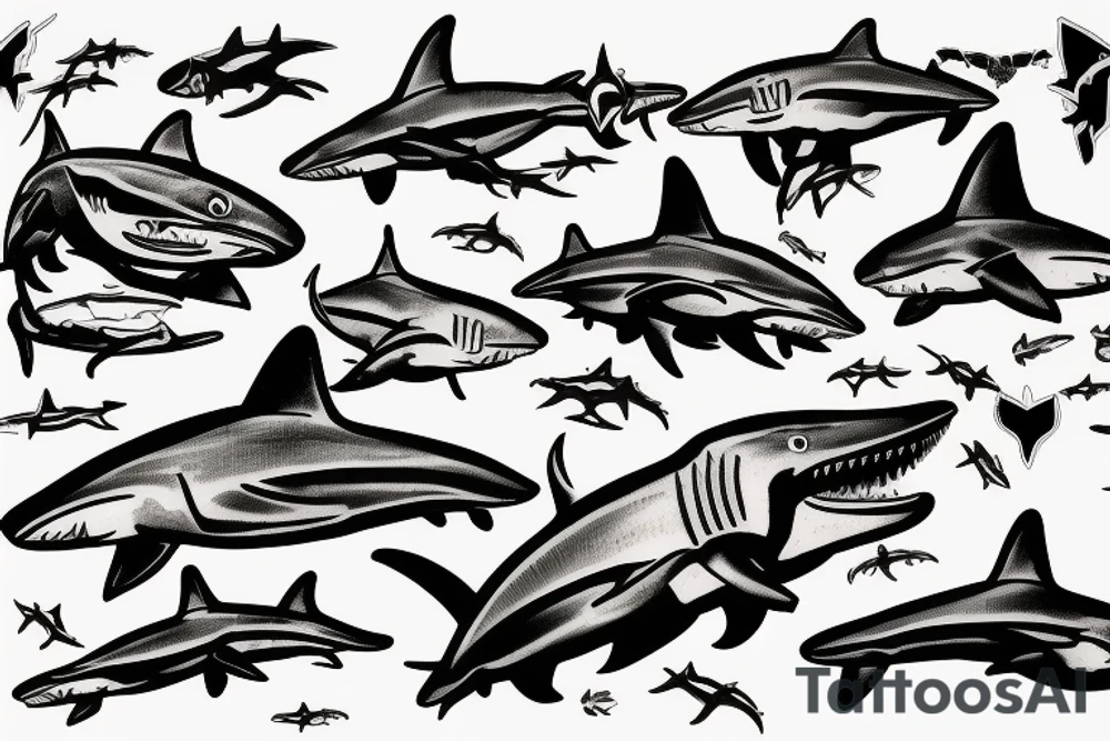 Scoop of Hammerhead sharks tattoo idea