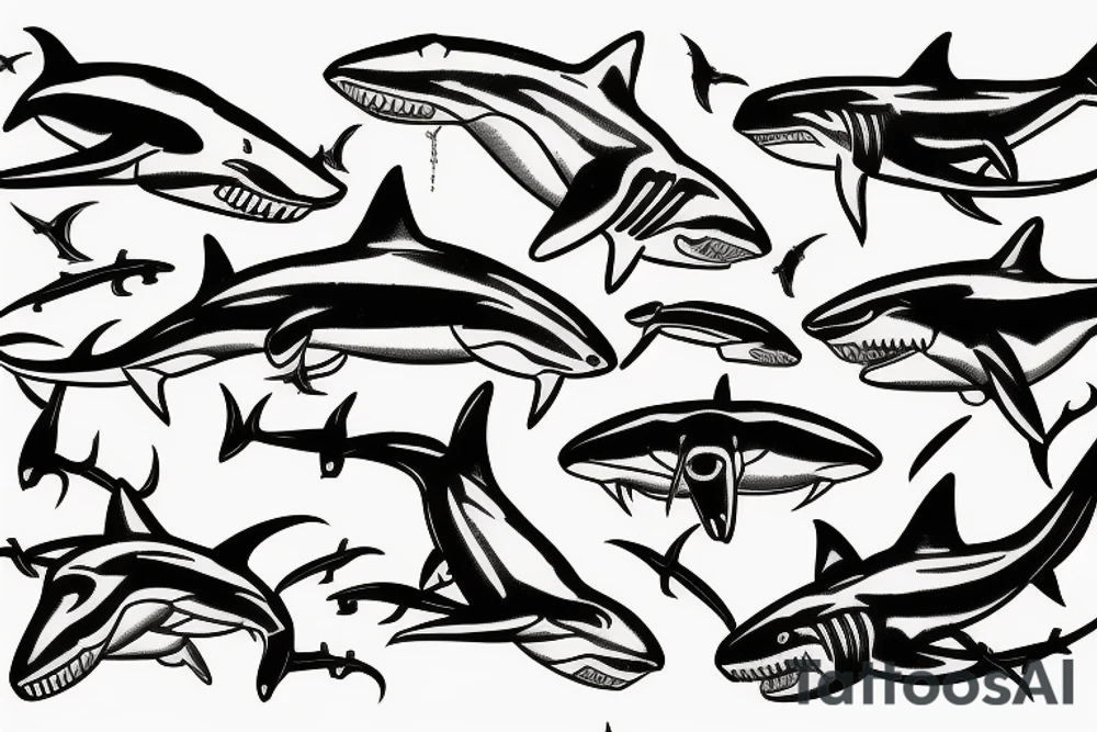 School of Hammerhead sharks tattoo idea