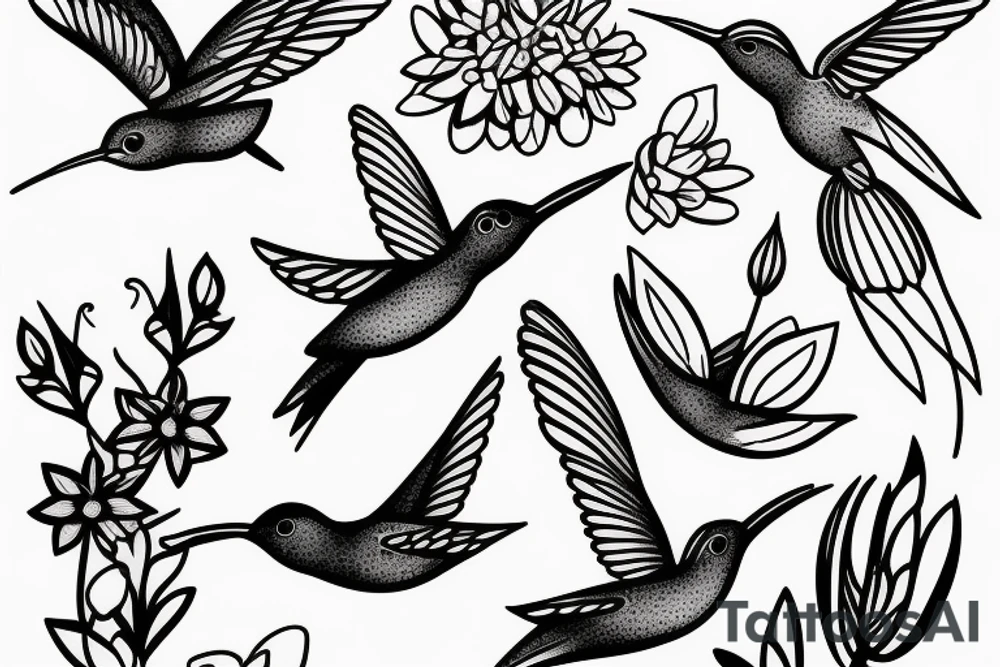 humming bird with flowers tattoo idea
