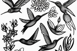 humming bird with flowers tattoo idea