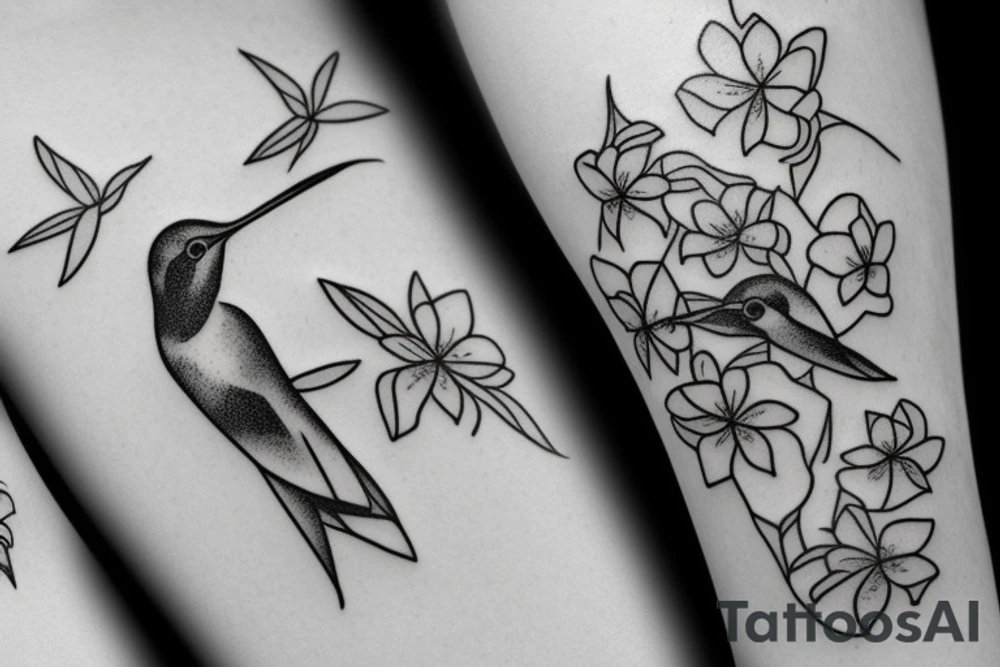 humming bird with flowers tattoo idea