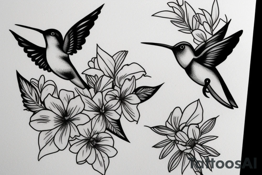 humming bird with flowers tattoo idea