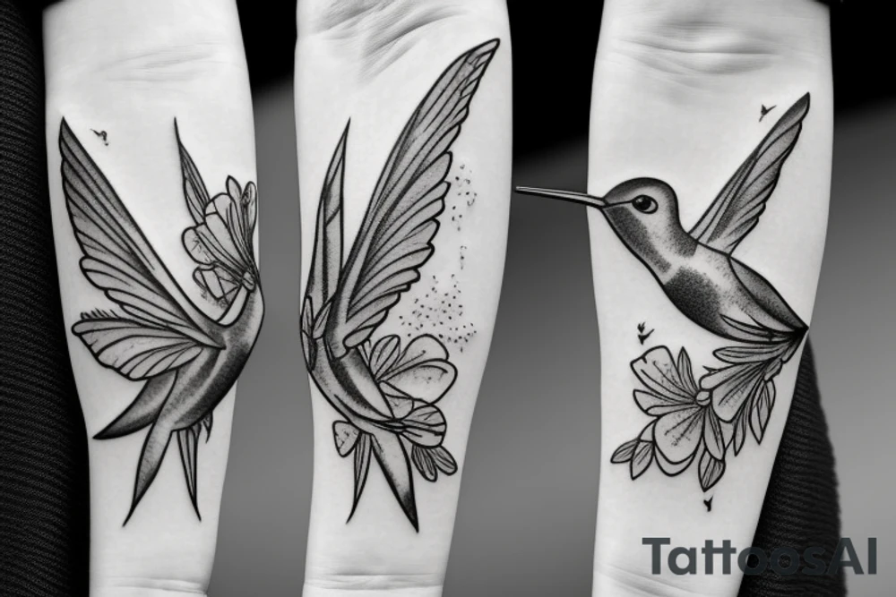 humming bird with flowers tattoo idea