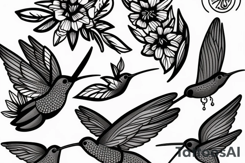 humming bird with flowers tattoo idea