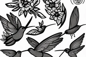 humming bird with flowers tattoo idea