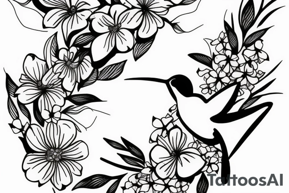 humming bird with flowers tattoo idea