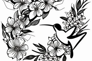 humming bird with flowers tattoo idea