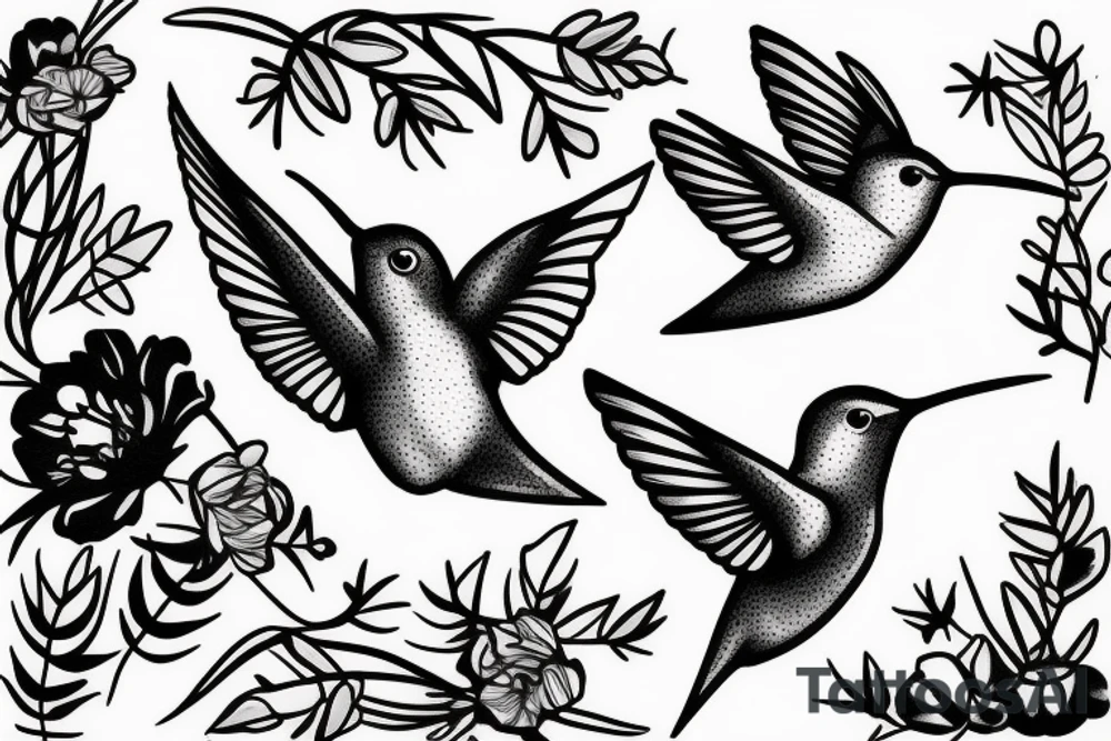 humming bird with flowers tattoo idea