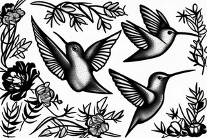 humming bird with flowers tattoo idea