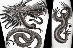 owl snake dragon hybrid with a technological greatsword tattoo idea