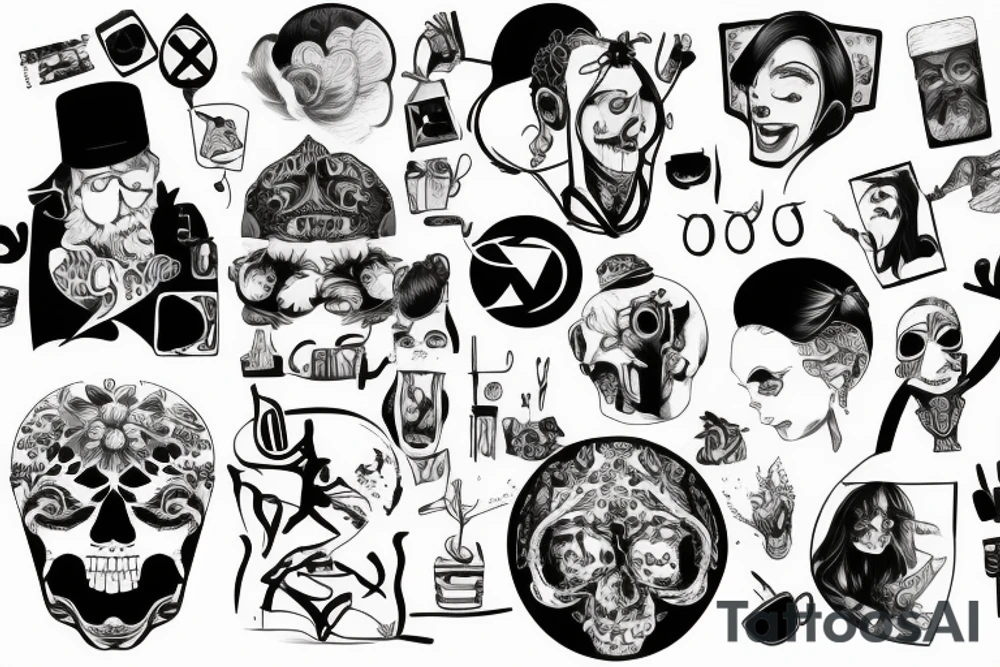 An art basement where people in different funny outfits socialize and draw tattoo idea