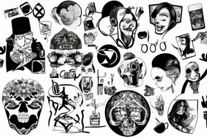 An art basement where people in different funny outfits socialize and draw tattoo idea