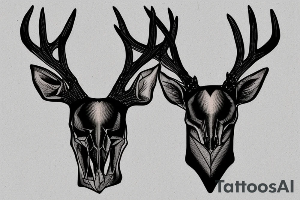 Deer head Half deer skull half real, arrow going down in-between the head tattoo idea