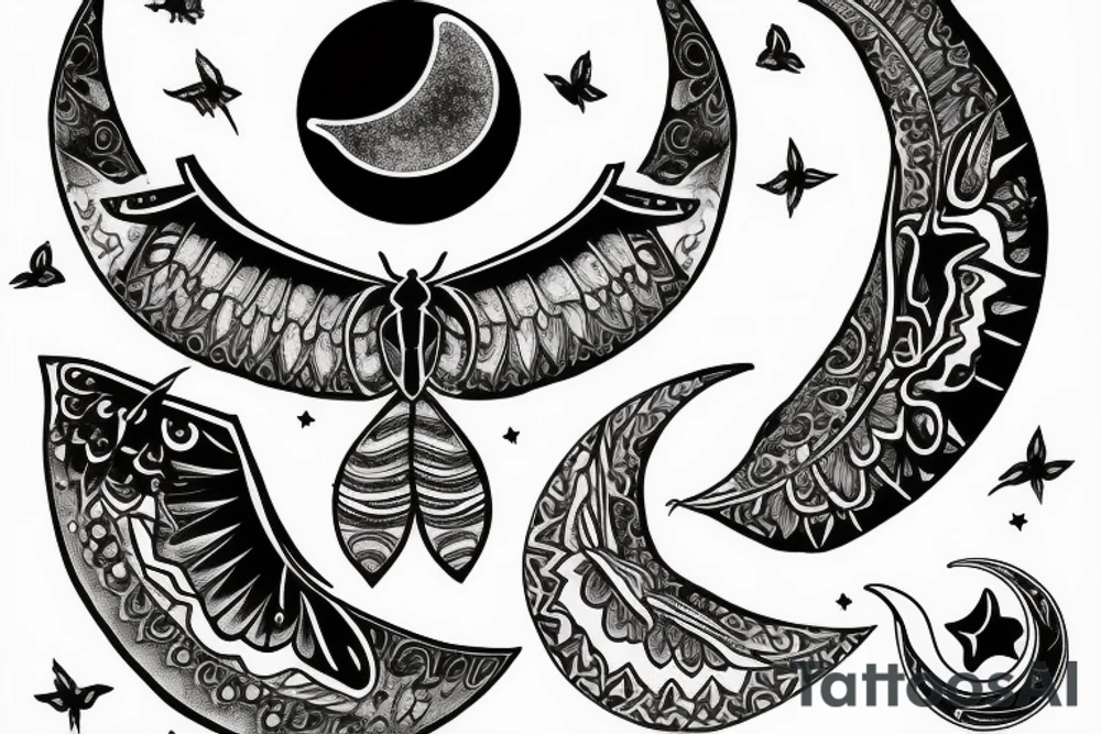 A moth with a crescent moon on it tattoo idea