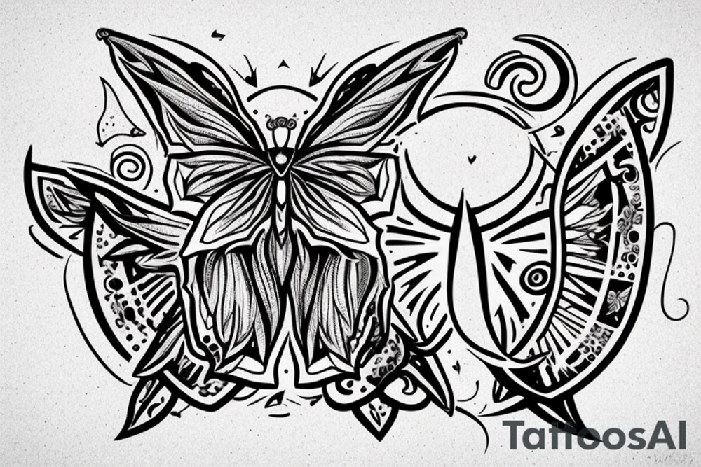 A moth with a crescent moon on the centre of the body tattoo idea