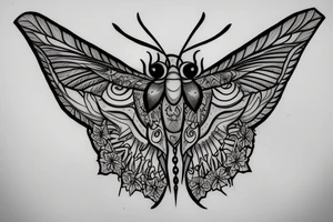 A moth with a crescent moon on the centre of the body tattoo idea
