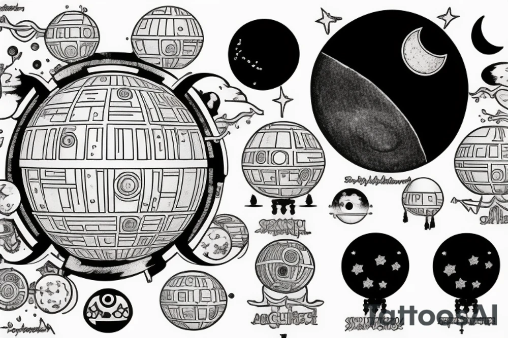 A death star with a crescent moon on it tattoo idea