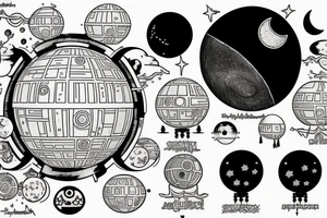 A death star with a crescent moon on it tattoo idea