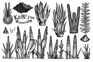 A detailed landscape drawing of the Karoo with a windmill and aloes tattoo idea