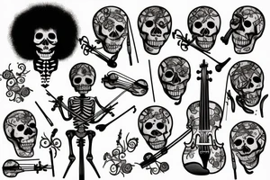 i want a skeleton with afro hair dancing and playing violin tattoo idea