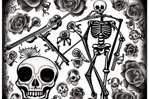 i want a skeleton with afro hair dancing and playing violin tattoo idea