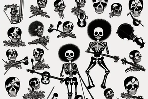 i want a skeleton with afro hair dancing and playing violin tattoo idea
