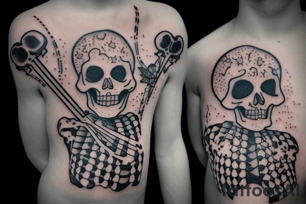 i want a skeleton with afro hair dancing and playing violin tattoo idea