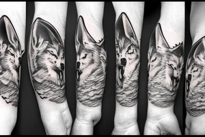 A wolf howling at the moon over the ocean in a rose garden tattoo idea