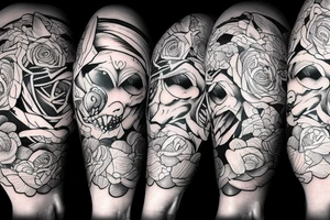 A wolf howling at the moon over the ocean in a rose garden tattoo idea