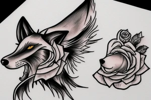 A wolf howling at the moon over the ocean in a rose garden tattoo idea