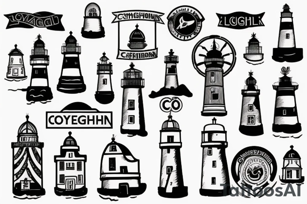 stylized copenhagen municipality logo with lighthouses tattoo idea