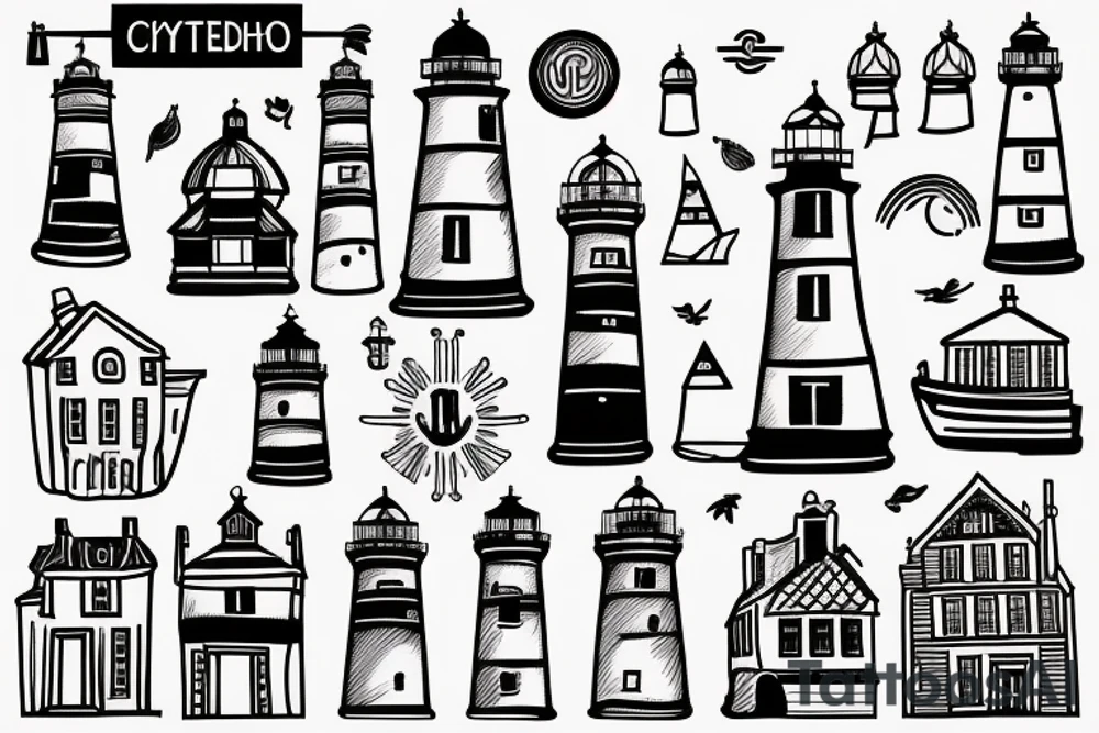 stylized copenhagen municipality logo with lighthouses tattoo idea