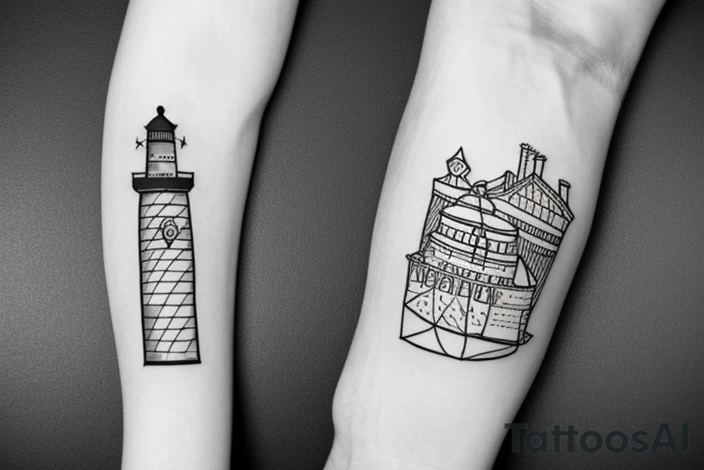 stylized copenhagen municipality flag 
with lighthouses tattoo idea